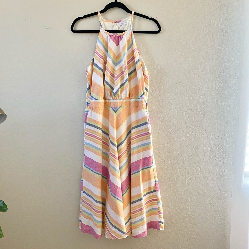 New York & Company Halter Top Midi Dress Linen Blend Size Medium